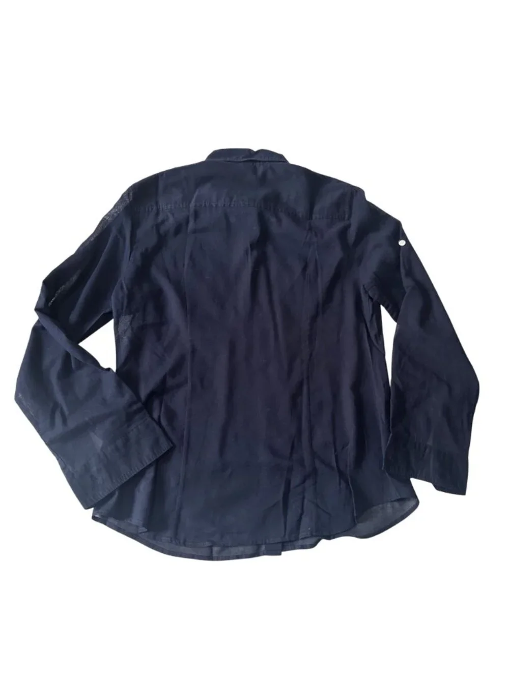 J.Crew Vintage Navy Cotton Utility Shirt Roll Tab Sleeves Petite Large